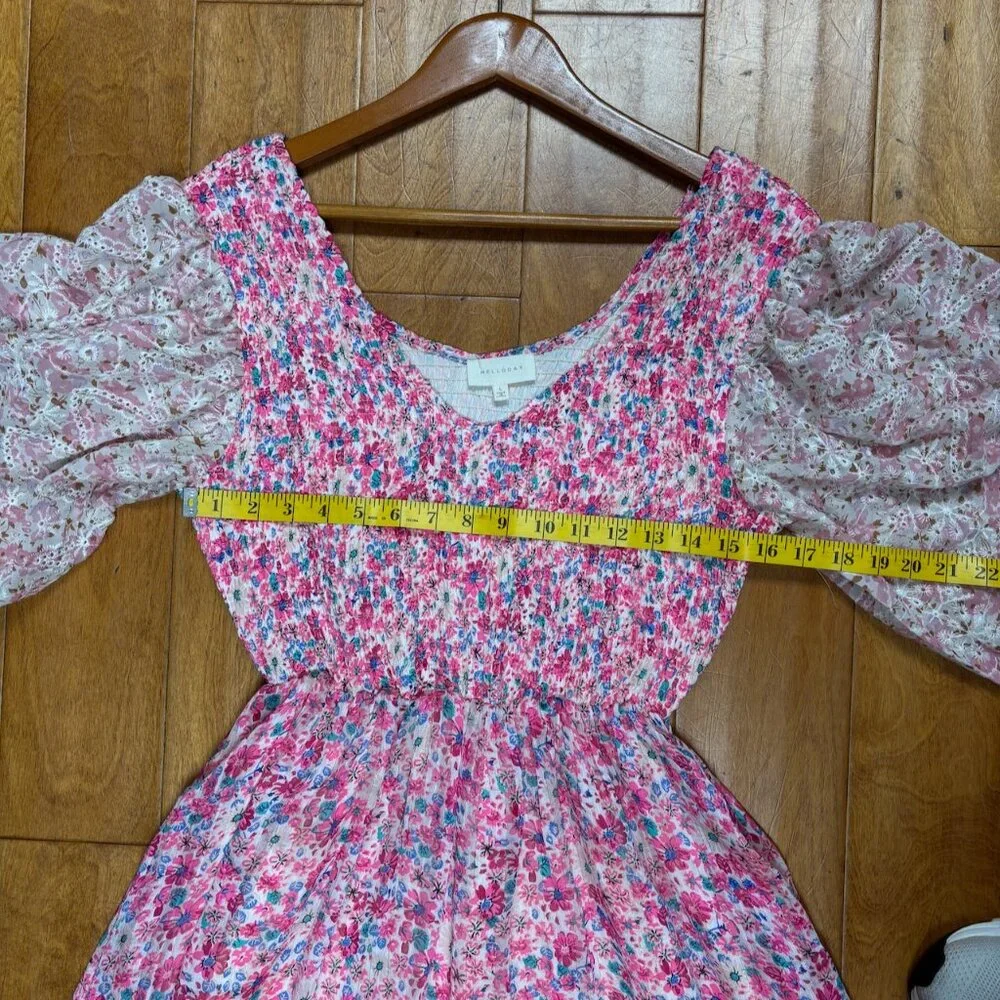 Melloday Floral Midi Dress Size L Fairy Festival Cottage‎ Prairie Asymmetric